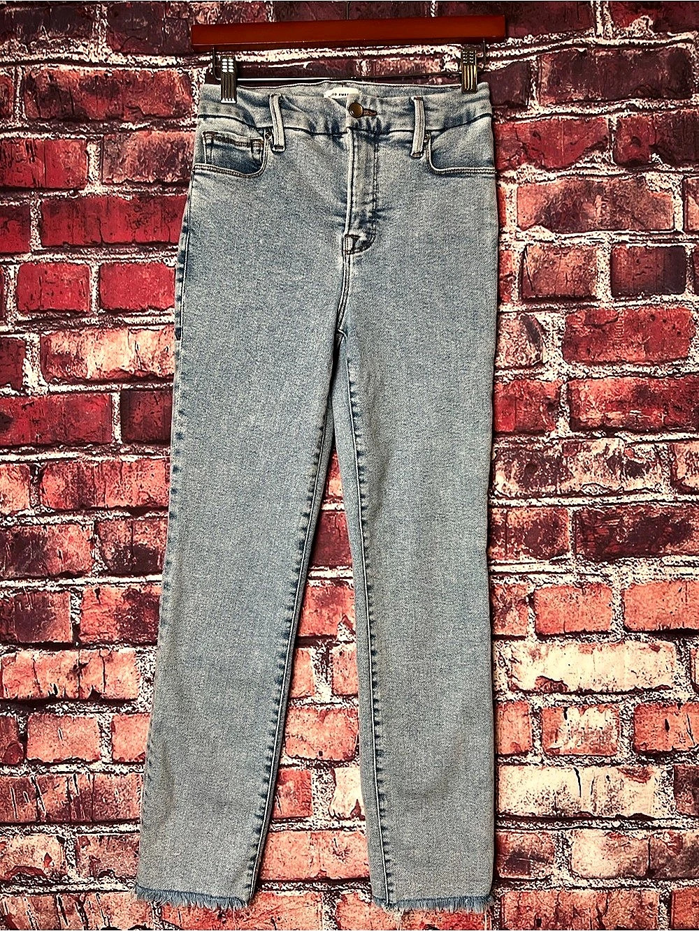 Good American Good Legs Cigarette High Rise Raw Hem Jeans Indigo Size 2/26